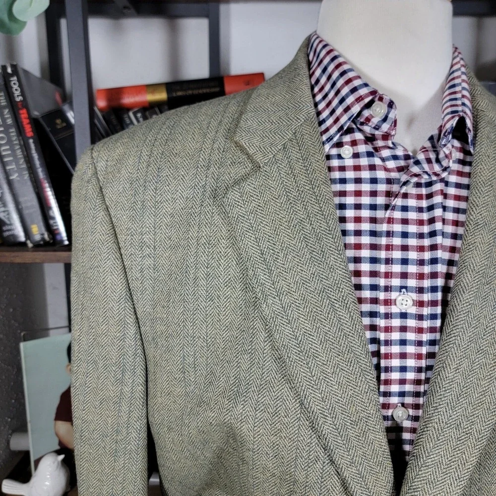 VTG RALPH LAUREN Men's Sport Coat Blazer Two Button Gray Herringbone Wool Sz 44L
